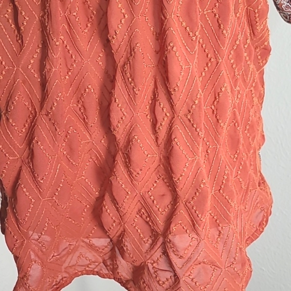 Ogle Orange & Blue Paisley Top woth Embroidered Flower Accents, Size Large - Picture 5 of 9